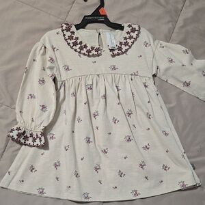 Gerber Beige Baby Dress with Floral Design